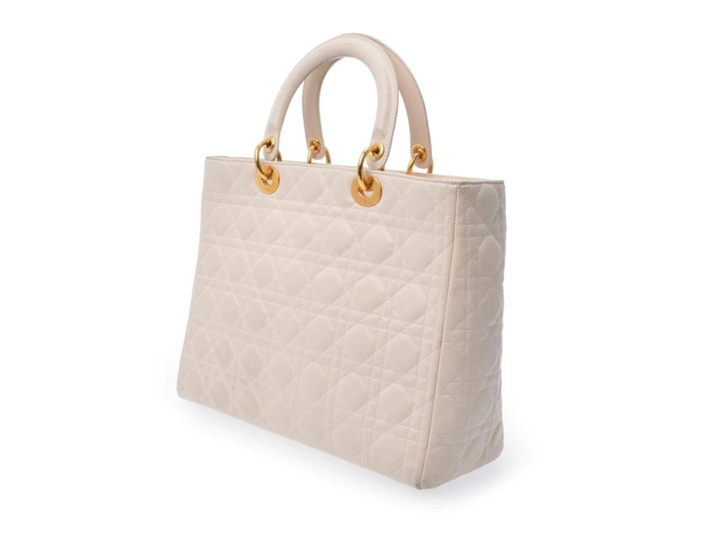 Dior CHRISTIAN White Ivory Lady lambskin White